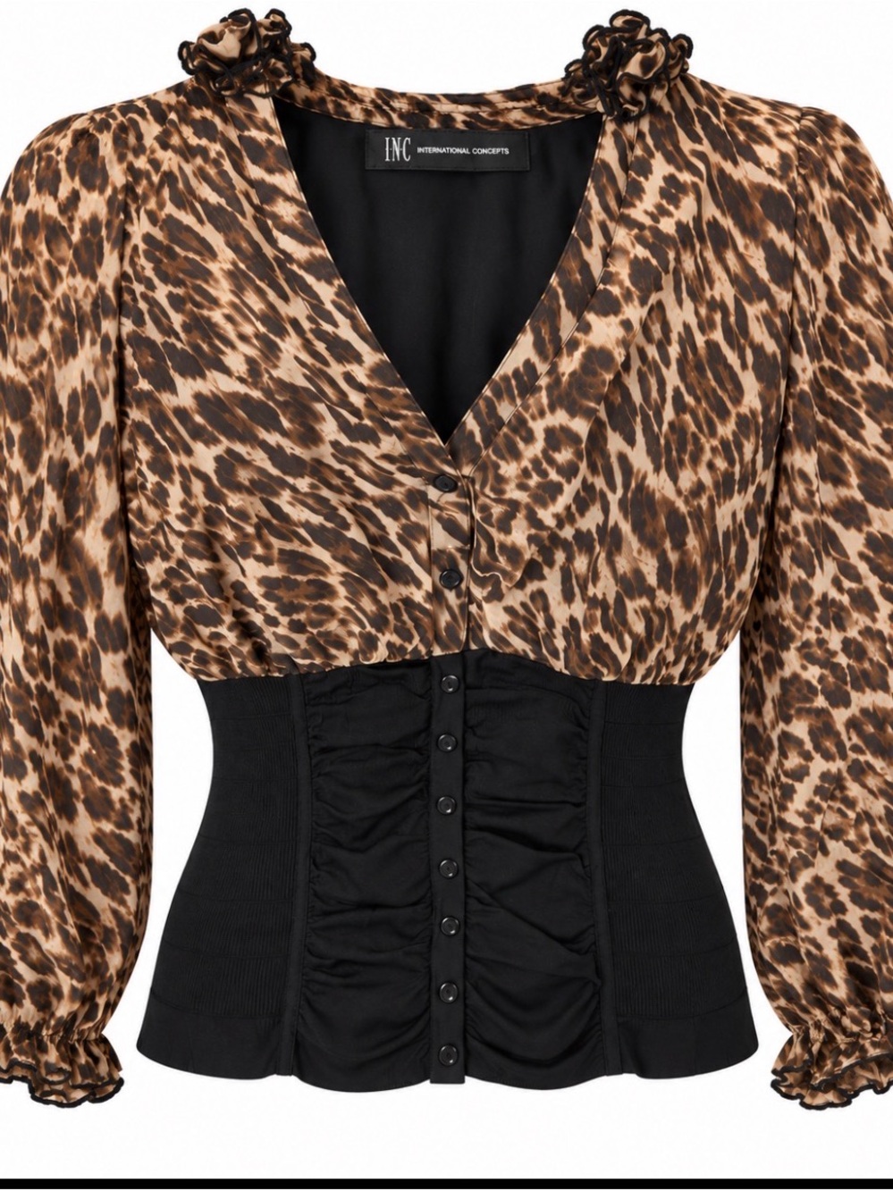 INC International Concepts 100% Silk Leopard Print Corset Blouse Top Size 2